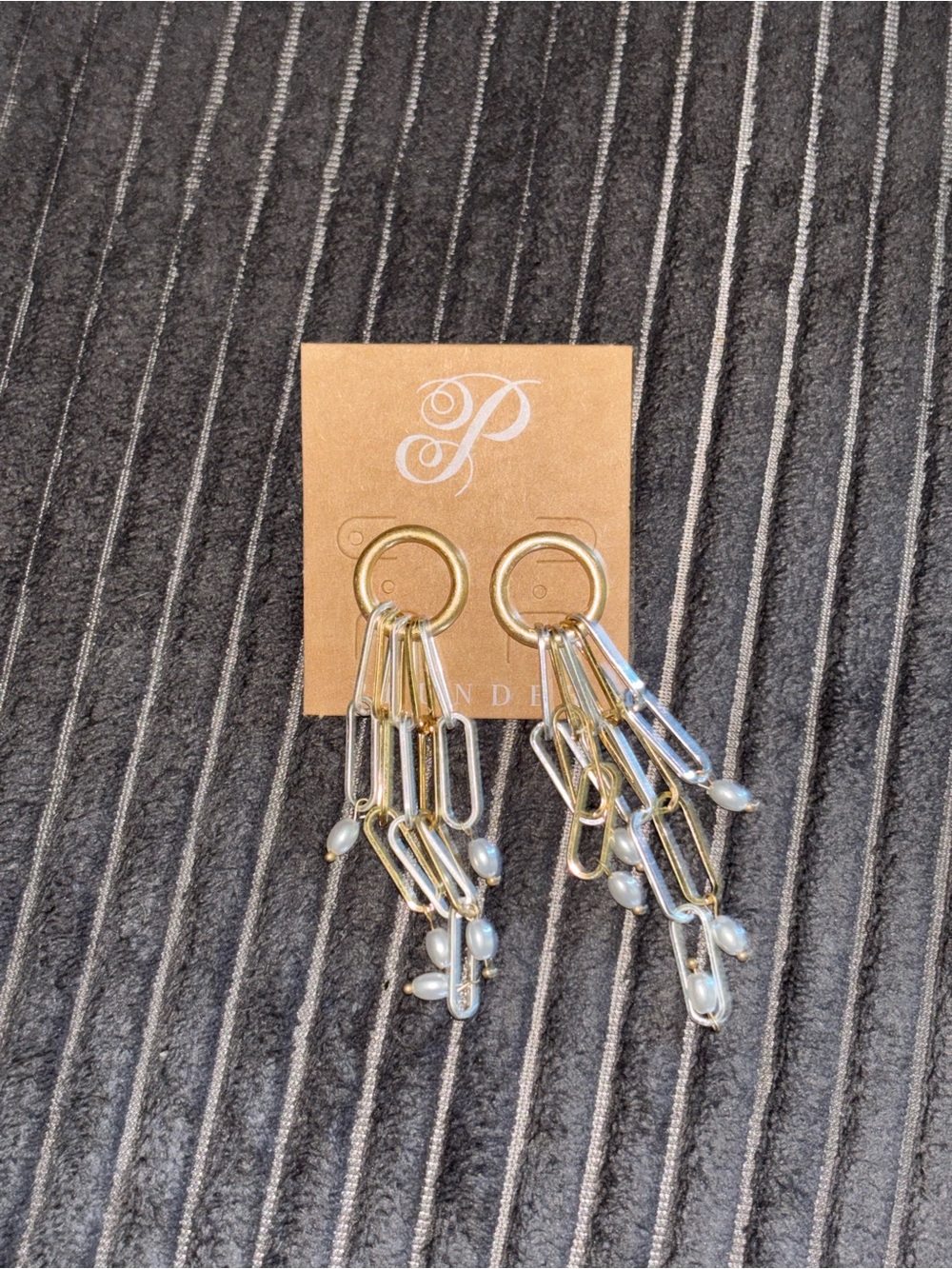 Plunder Mixed Metal Chain Drop Earrings with Pearl Charms - Gold & Silver